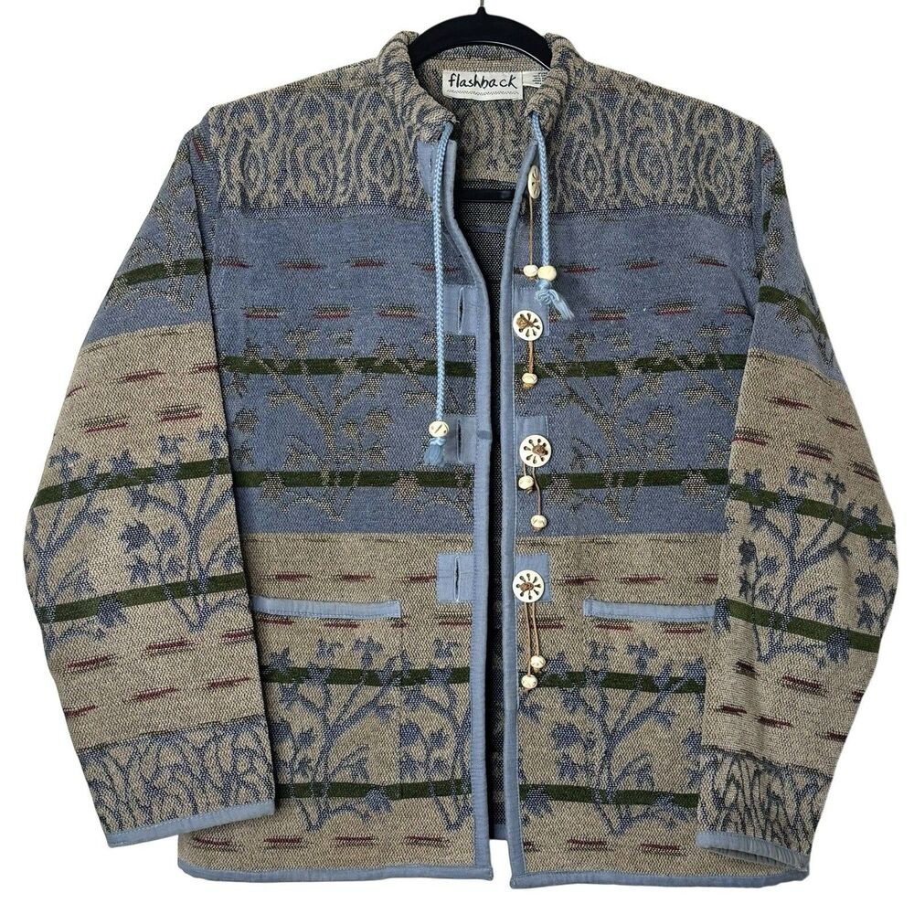 VTG Flashback Tapestry Jacket SZ‎ S 90s Southwest Cabin Lodge Core Artisan Boho